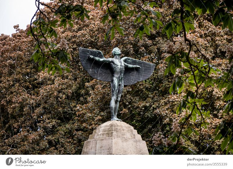 Otto Lilienthal Monument in Berlin Upward Forward Front view Full-length Upper body portrait Deep depth of field Contrast Shadow Light Day Neutral Background