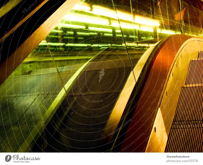 Style escalator Escalator Night Light Green Long exposure Architecture Orange Movement Modern Glass