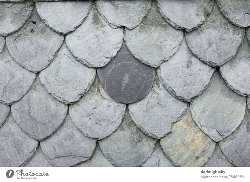 Slate cladding as architecture detail Facade Templates Architecture Repair round Flake Stone Exterior shot Wall (building) Deserted Manmade structures