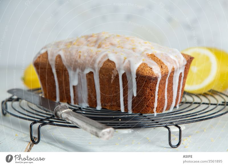 Traditional glazed lemon pound cake loaf with poppy seed bread lemon loaf lemon zest cooling rack breakfast slice tender sponge cake dessert snack sweet food