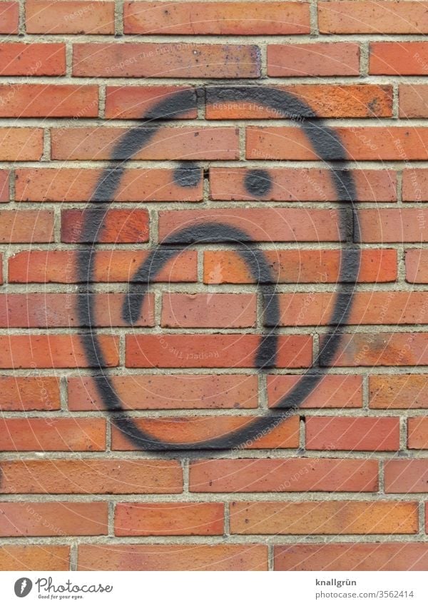 Sad Smiley Sadness Graffiti Emotions sadly look Moody Face Wall (building) Wall (barrier) Bricks lines Structures and shapes Pattern Exterior shot Deserted