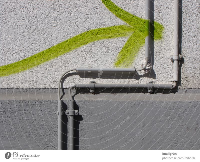 that way Wall (barrier) Wall (building) Facade Graffiti Arrow Town Gray Green Arrangement Protection Safety Living or residing Neon green Cable cable guide