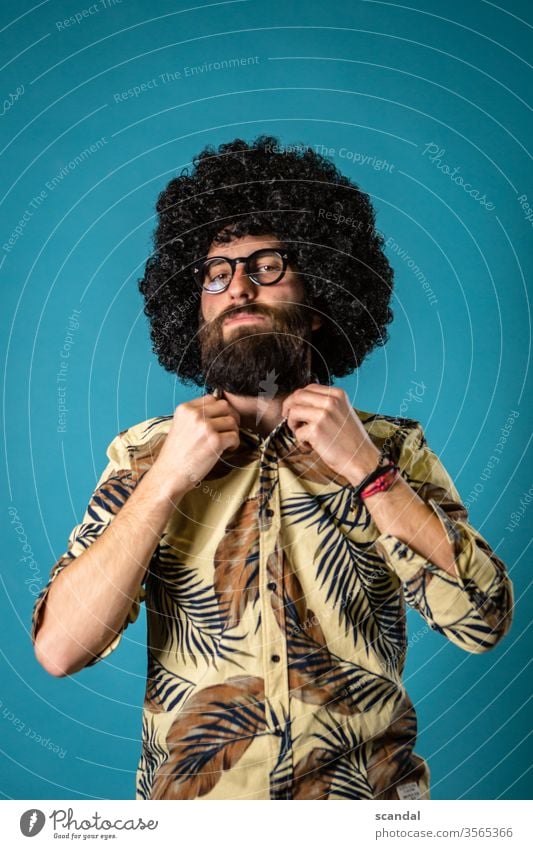 White Afro Dude - man with afro Men eyebrown Skin Nose Mouth Eyes Masculine Fellow Man Earnest Facial hair portrait Afro Hair palms Shirt Cool Blue Eyeglasses