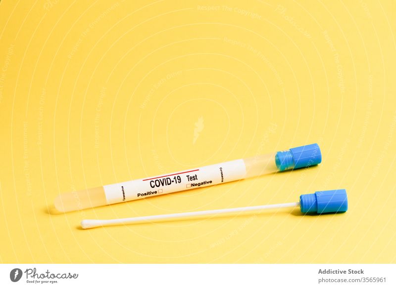 Swab sample for coronavirus diagnostics test cotton swab tube stick covid19 buccal medicine health care infection prevent treat medication protect science tool