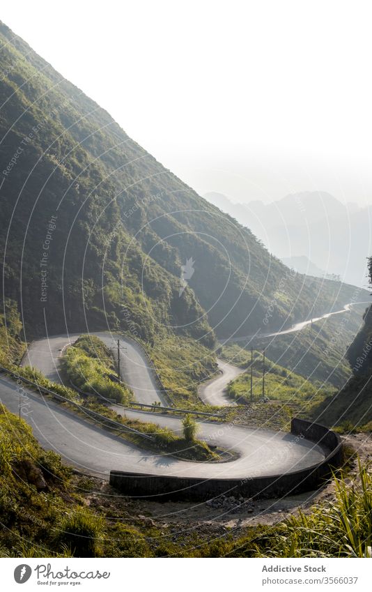 Amazing scenery of serpentine road in mountains amazing fog winding highland morning summer vietnam asia spectacular picturesque majestic magnificent landscape