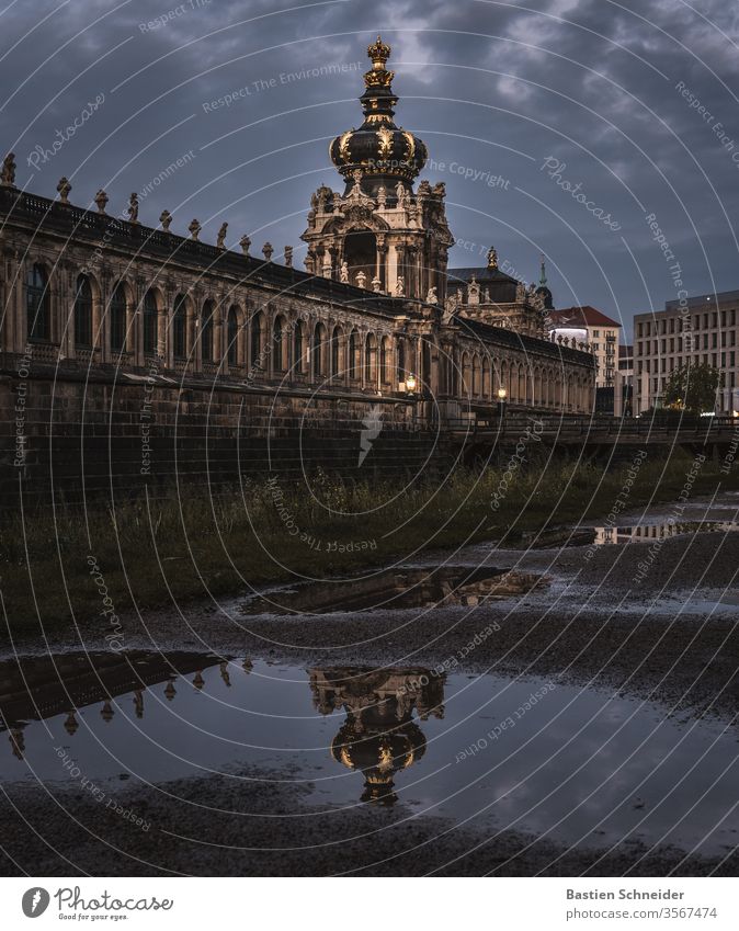 Dresdner Zwinger after a heavy rain shower Old town Dresden Saxony Historic Culture Town Vacation & Travel Tourism bridge Germany Tourist Attraction