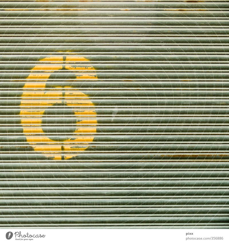simple 6 House (Residential Structure) Painter Industry Metal Sign Digits and numbers Signs and labeling Dirty Yellow Gray Gate Round stencil Typography
