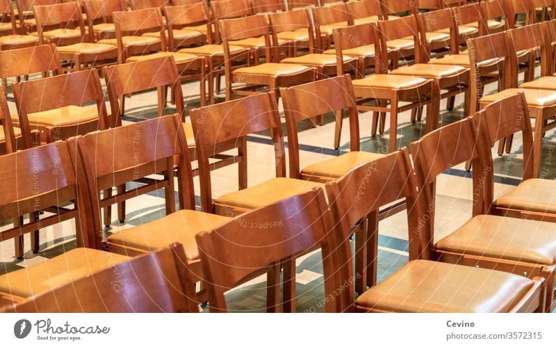 Empty Chairs chairs Row of chairs Chair rows Uncomfortable Wooden chair Wooden chairs sitzfleisch Church church chairs rank and file Brown brown chairs
