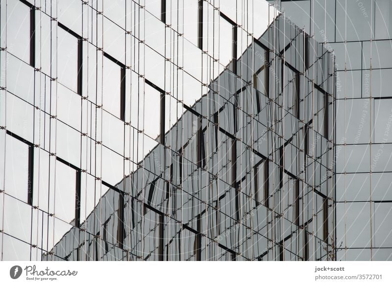 Glass façade that reflects itself Silhouette Contrast Shadow Abstract Boundary Corner Adequate Quality Gloomy Sharp-edged Esthetic Line Glas facade Window