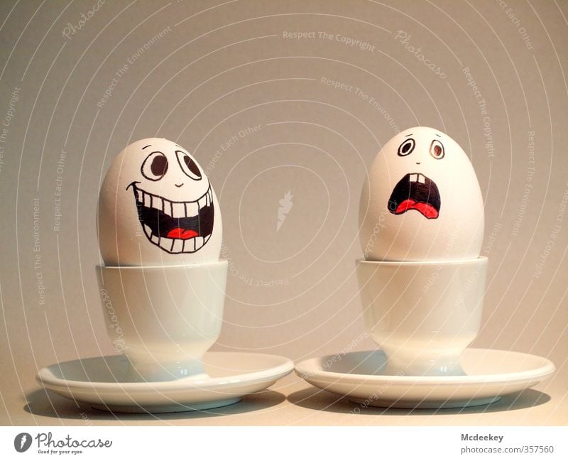 The egg problem Food Egg Eggshell Egg cup Nutrition Breakfast Organic produce Face Eyes Nose Mouth Teeth Tongue Plastic Laughter Scream Brash Gray Orange Red