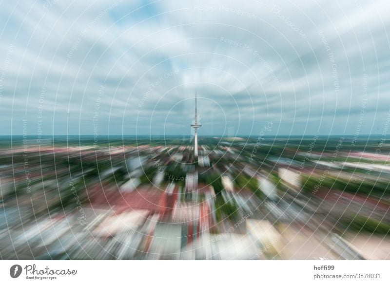 Acceleration with television tower Transmitting station Telecommunications tower Movement Speed swift Motion blur Blur in the background blurring rings towards