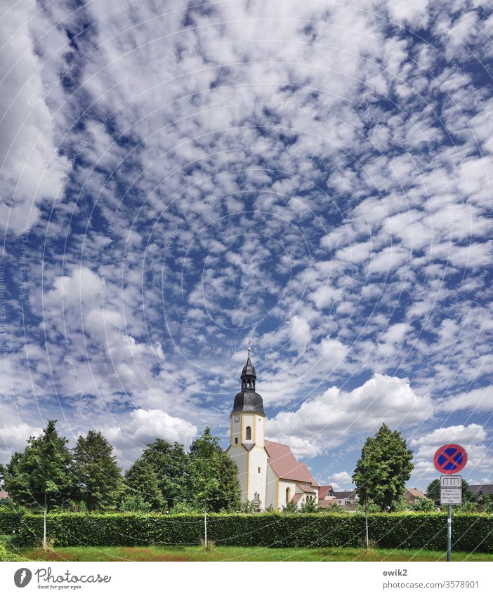 count sheep Church Exterior shot Long shot centred Sky Sheep Clouds Colour photo Deserted Day Nature Summer Central perspective Copy Space top Beautiful weather