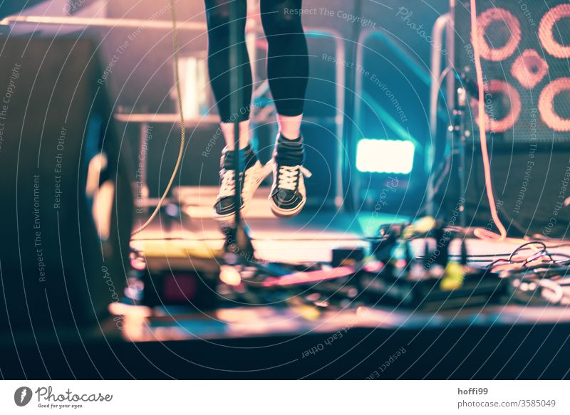 Jump on the stage - Festival ! Concert Stage joyful leap Jumping power Stage lighting Music Light Shows Floodlight Event Silhouette Colour photo