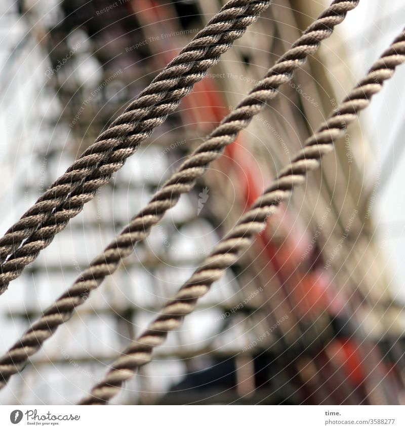 Load limit Rope Dew ship Sailing ship Complex disorientation Rigging Tension tight Force vigorously Safety Protection Function Blur Foreground background load