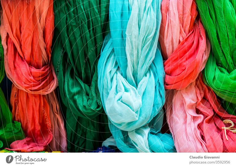 Pezenas (France): colorful foulards Europe Herault Languedoc-Roussillon blue french green local neckerchief nobody outdoor photography pink red row scarf shop