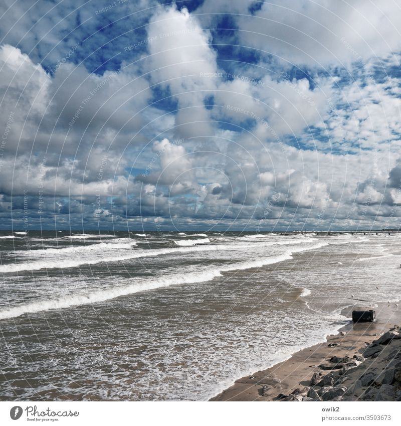 It makes waves Coast bank Baltic Sea Waves Sky Clouds Water Beach Ocean Exterior shot Nature Landscape Colour photo Deserted Horizon Blue Copy Space top