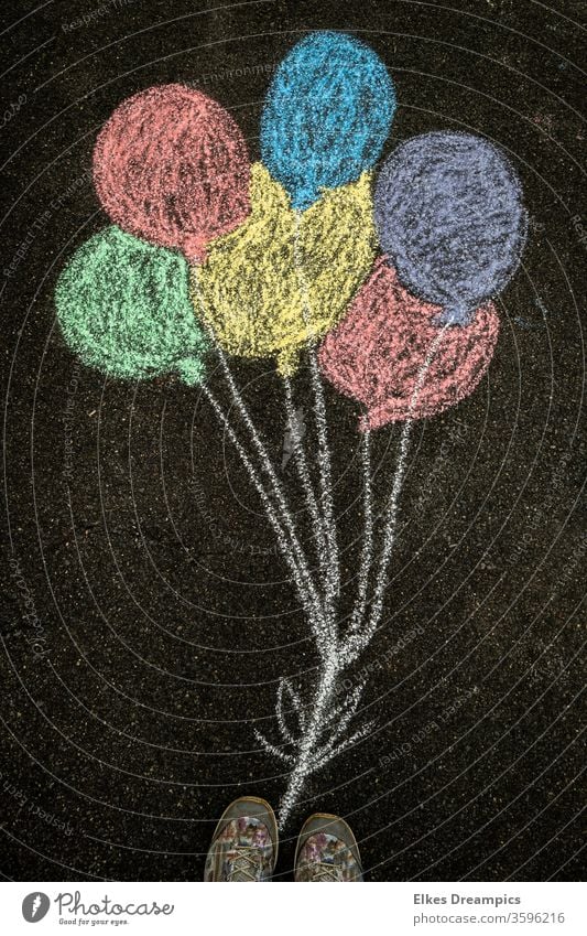 Balloons painted with chalk on asphalt chalk balloons Chalk Street Joy Infancy