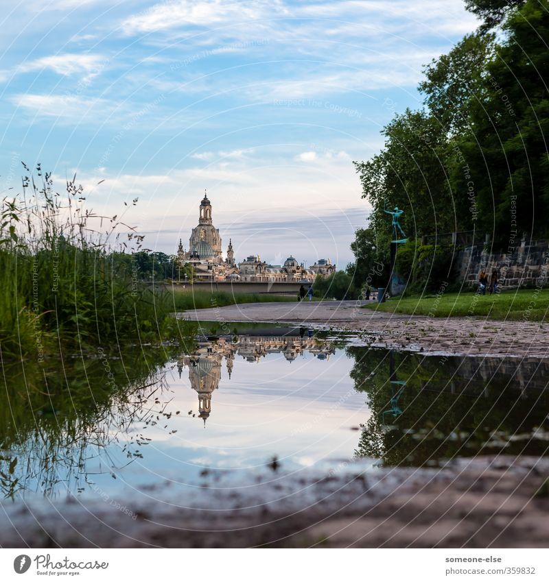 mirror image Vacation & Travel Sightseeing City trip Summer Environment Landscape Water Sky Park Meadow River bank Dresden Town Old town Skyline Church