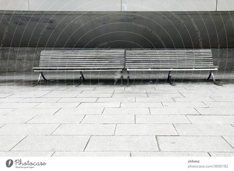 Two benches Exterior shot Deserted Bench Seating Relaxation Wood two Break Wooden bench Park bench Empty Shadow