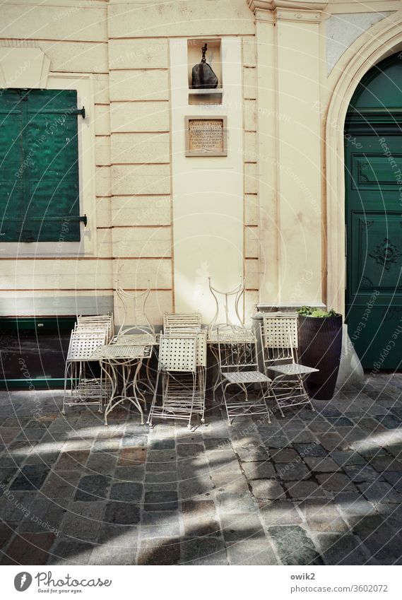 closed society Vienna Café chairs Elegant Metal Exterior shot Wall (building) Facade House (Residential Structure) Goal Window Closed Wait pedestrian shades