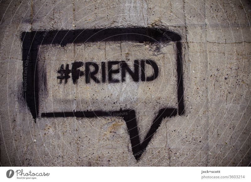 Hashtag Friend # Characters Black Gray Keyword hash day Word Capital letter Communication Typography Isolated Image stencil Stencil letters English Street art