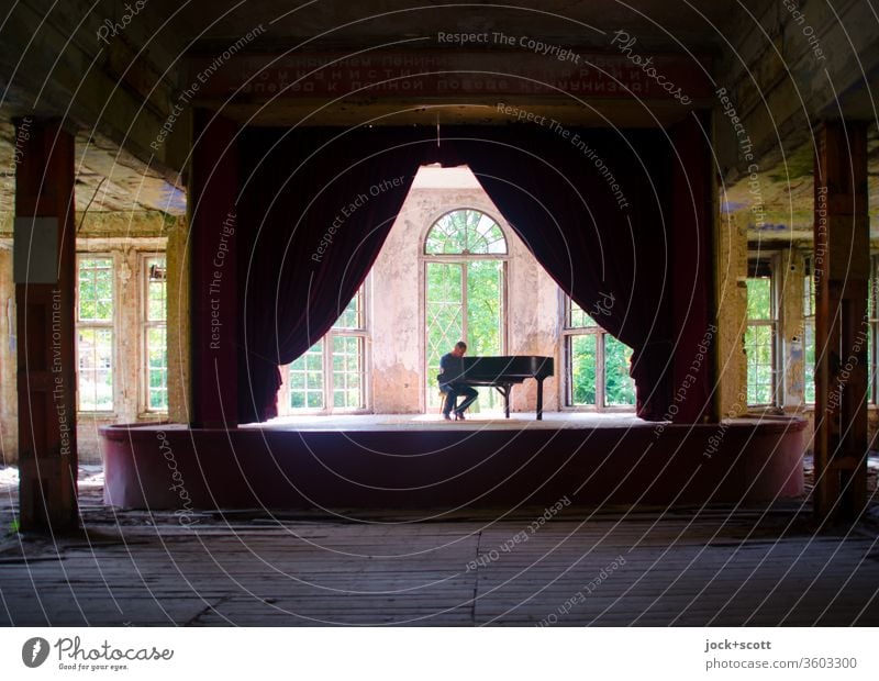 Old | lost acoustics in the hall Make music Pianist Sanitarium Ravages of time lost places Piano Transience Nostalgia Inspiration Romance Historic Drape Ruin