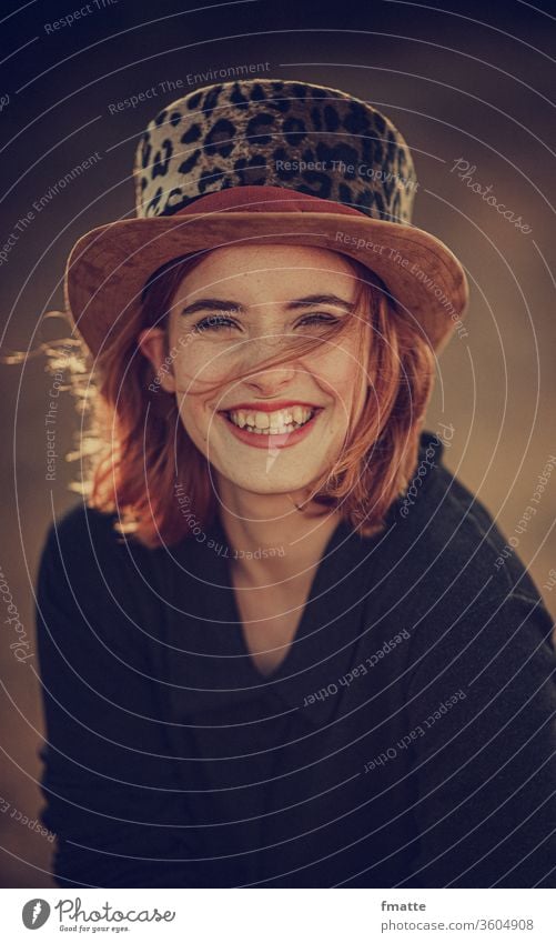 smile.  Woman with top hat and a nice smile smiling woman Joy Sympathy Happiness Laughter Self-confident Love Friendship glad luck fortunate Self-confidence