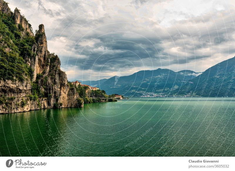 Lake of Iseo near Lovere (Italy) Bergamo Europe Lombardy coast color day lake landscape mountain narrow outdoor photography road rock scenic summer water