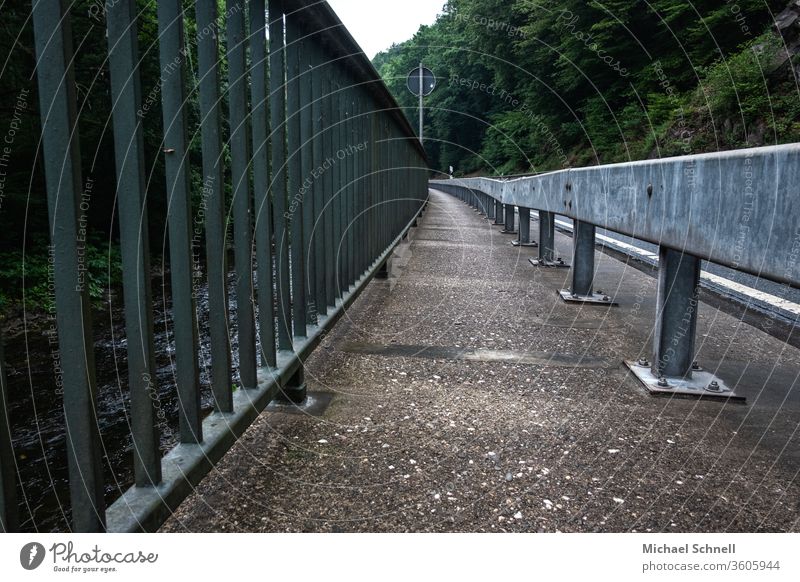 Guard rail, narrow path and demarcation to a river (Volme) on a country road Country road Street Traffic infrastructure Transport Colour photo Exterior shot
