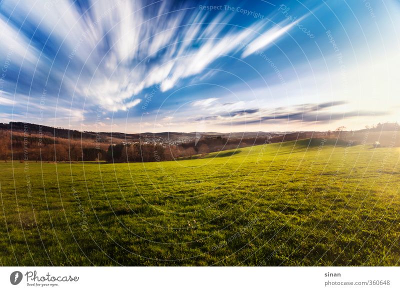 Sauerland Relaxation Calm Far-off places Summer Nature Landscape Plant Sky Clouds Horizon Sun Sunlight Weather Grass Meadow Exceptional Gigantic Infinity Blue