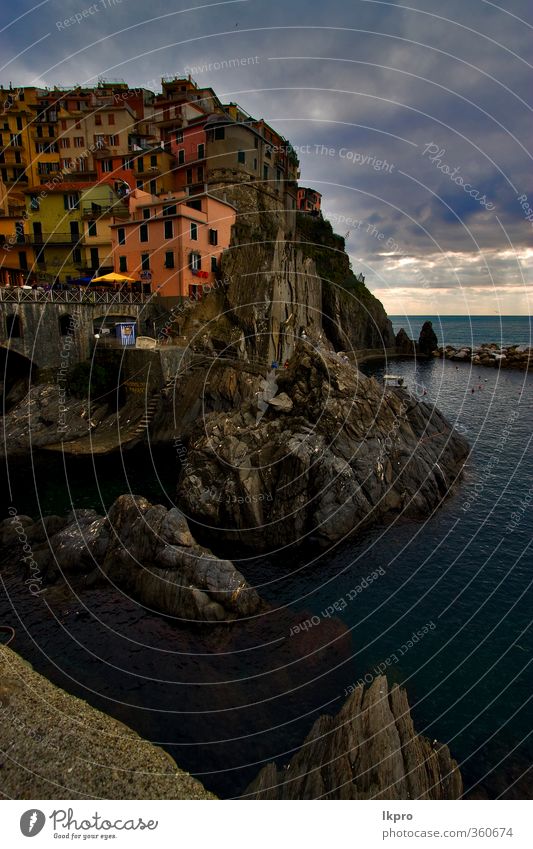 the stairs in village of manarola in the north of Ocean Mountain House (Residential Structure) Climbing Mountaineering Rope Sky Clouds Hill Rock Coast Village