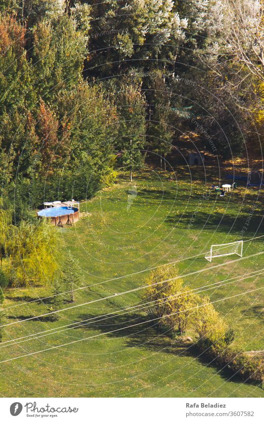 Backyard of a house in the mountain House (Residential Structure) Nature reserve Aerial photograph aerial view