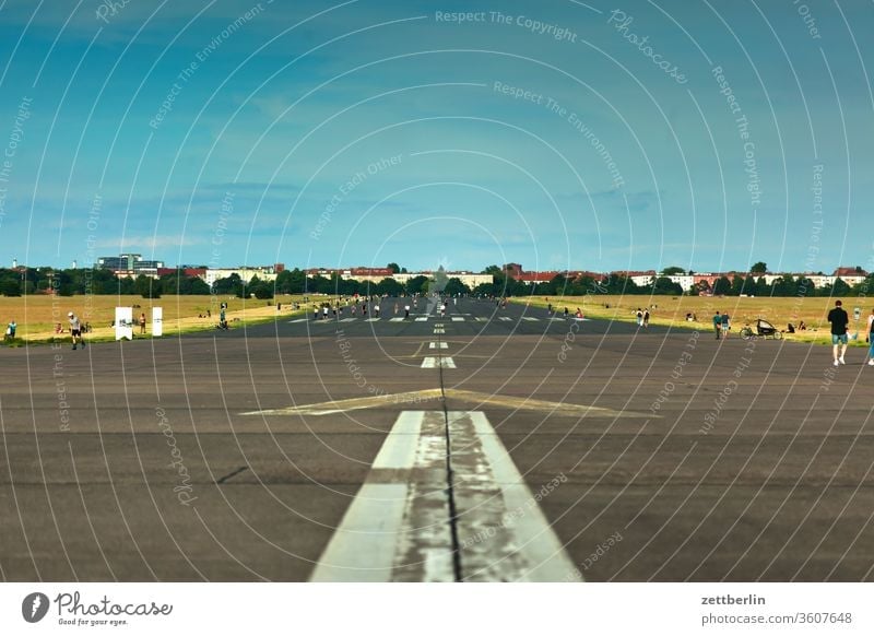 Taxiway Berlin-Tempelhof Airport Far-off places Trajectory Airfield Freedom spring Sky Horizon taxiway Skyline Summer tempelhofer freedom Copy Space wide Clouds