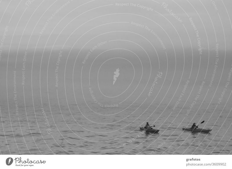 Lonely kayaks black-and-white White Black Canoe Sports Loneliness togetherness Sports Training North by oneself Water Ocean Canoeing in pairs Exterior shot