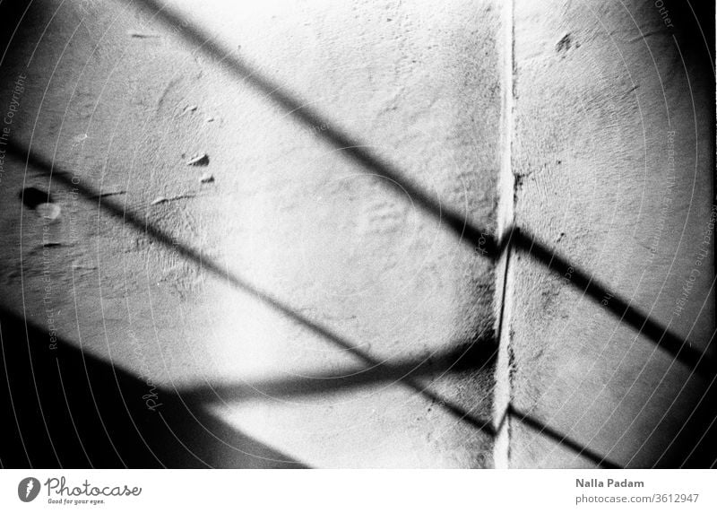 Well, shadows on a wall Shadow Wall (building) Black & white photo Analog Analogue photo Line diagonal Deserted Light Wall (barrier) Contrast Exterior shot Day
