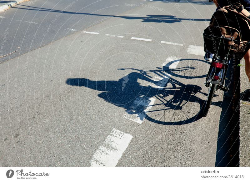 Bicycle at the traffic lights Wheel cyclists Traffic light cycle path Stand Wait Turn off Asphalt Highway Corner Road traffic Transport Lane markings Cycle path