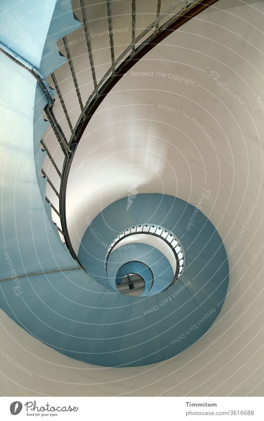 Spiral staircase in lighthouse - left Lighthouse Interior shot Winding staircase Stairs rail Go up Banister Architecture Upward Staircase (Hallway) Lyngvig Fyr