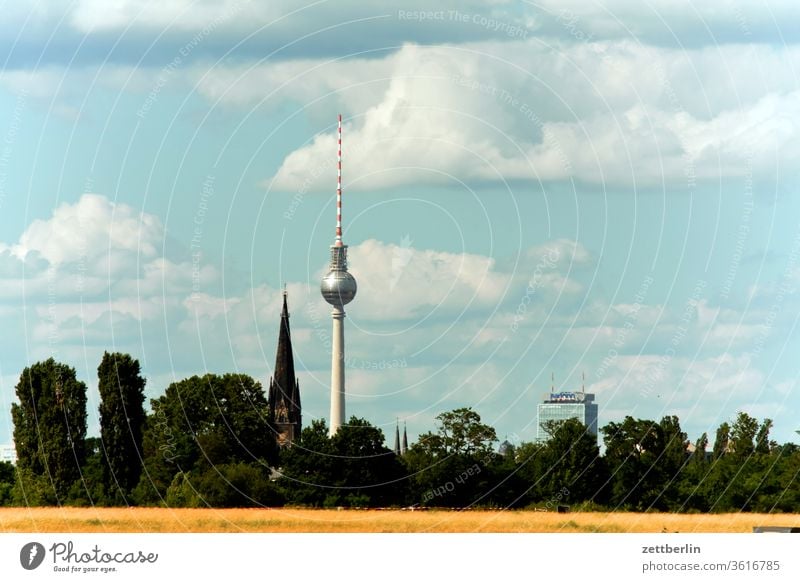 Television tower behind the Tempelhofer Freiheit alex Alexanderplatz tempelhofer freedom tempelhofer field Berlin city Germany Far-off places Trajectory Airport