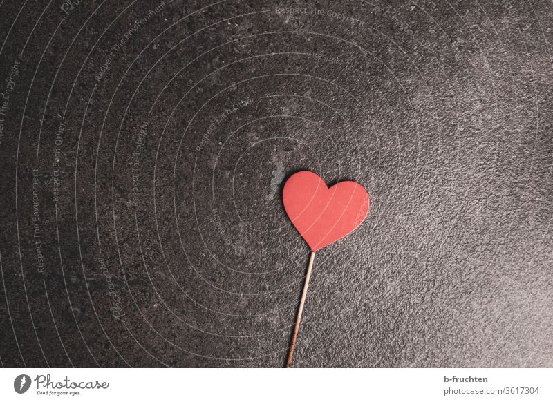 Red wooden heart on a wooden stick, on dark background Love love Heart shape heart-shaped Rod chopsticks Valentine's Day valentine Romance romantic Idea