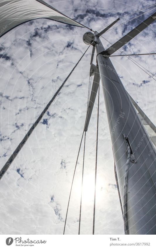 the blue yonder Sailing Pole Sky Clouds Sailboat Deserted Exterior shot Vacation & Travel Ocean Water Adventure Freedom Wind Yacht Day Sailing ship Navigation