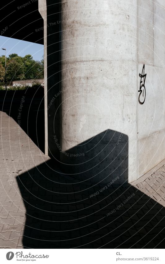 concrete Concrete Bridge pier Shadow Abstract Graffiti Sharp-edged Gray Architecture Structures and shapes Deserted Exterior shot Wall (building) Colour photo