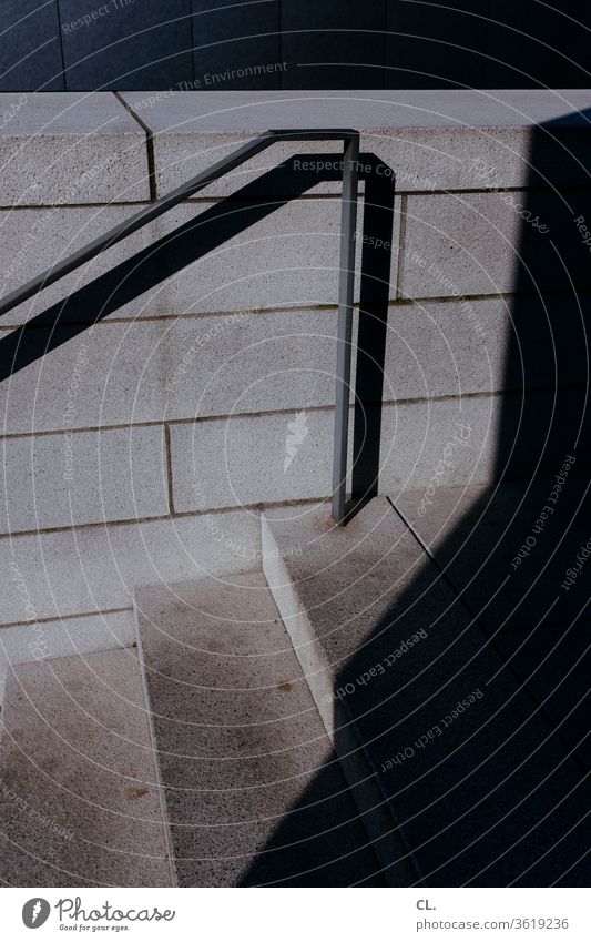 staircase Stairs stagger handrail Architecture conceit Sharp-edged Structures and shapes Upward Downward Shadow Line Colour photo Detail Exterior shot Abstract