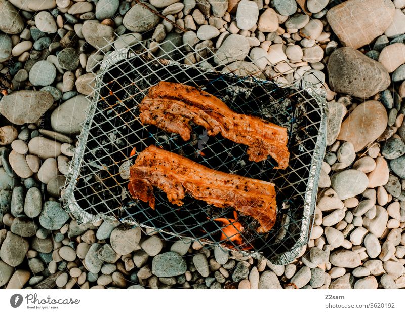 Barbecue on the Isar BBQ out Eating enjoyment Meat disposable grill stones Nature grilled marinated Grating Rust vacation holidays free time Food Nutrition