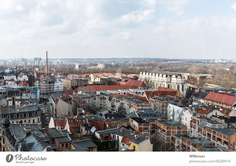 Halle an der Saale from above Town panorama Church Dome Cathedral of Halle Halle Neustadt Chimney Vantage point outlook Old town center Saxony-Anhalt City
