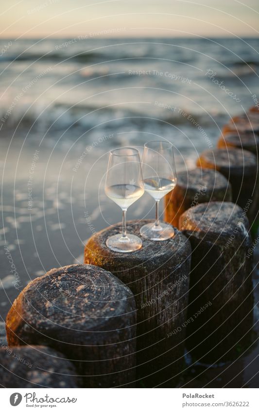 #A# Baltic Sea Romance II Evening Baltic coast Destination Trip Wine glass Vine romantic Colour photo Water Landscape Mecklenburg-Western Pomerania Sky Sand