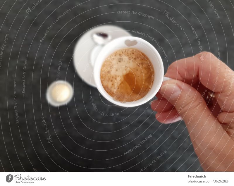 espresso pleasure Espresso Coffee Cup Hot enjoyment Subdued colour Bird's-eye view by hand crema Break Cozy