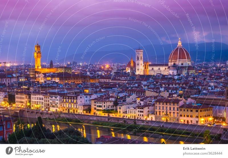 The city of Florence in the evening - panoramic view florence italy toscana firenze tuscany architecture vecchio italian travel cityscape europe old arno river