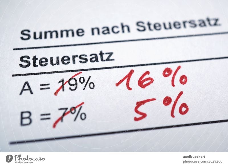 Mehrwertsteuer or MWSt - value-added tax in German - rate reduction mehrwertsteuer mwst german decrease germany vat 16 5 percent 19 7 finance price money