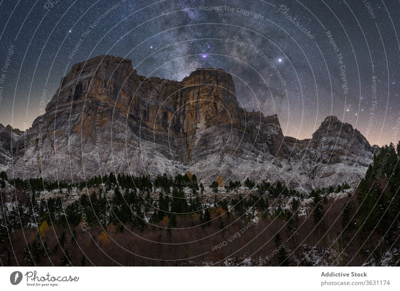 Night landscape with rocky mountain and Milky Way milky way night rough wild star dark sky nature scenic tranquil stone picturesque environment majestic extreme