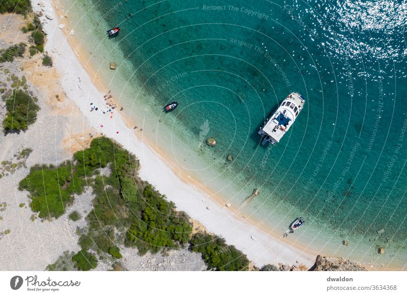 Kroatischer Summer - Blick auf Katamaran und Meer von oben drone Croatia Catamaran Ocean DJI Aerial photograph aerial aerial photo Beach boat Vacation & Travel
